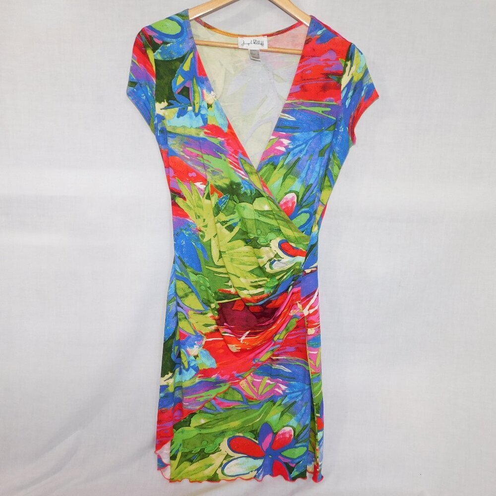 Joseph Ribkoff Tropical Faux Wrap Dress Print Cap Sleeve Bodycon Womens 8